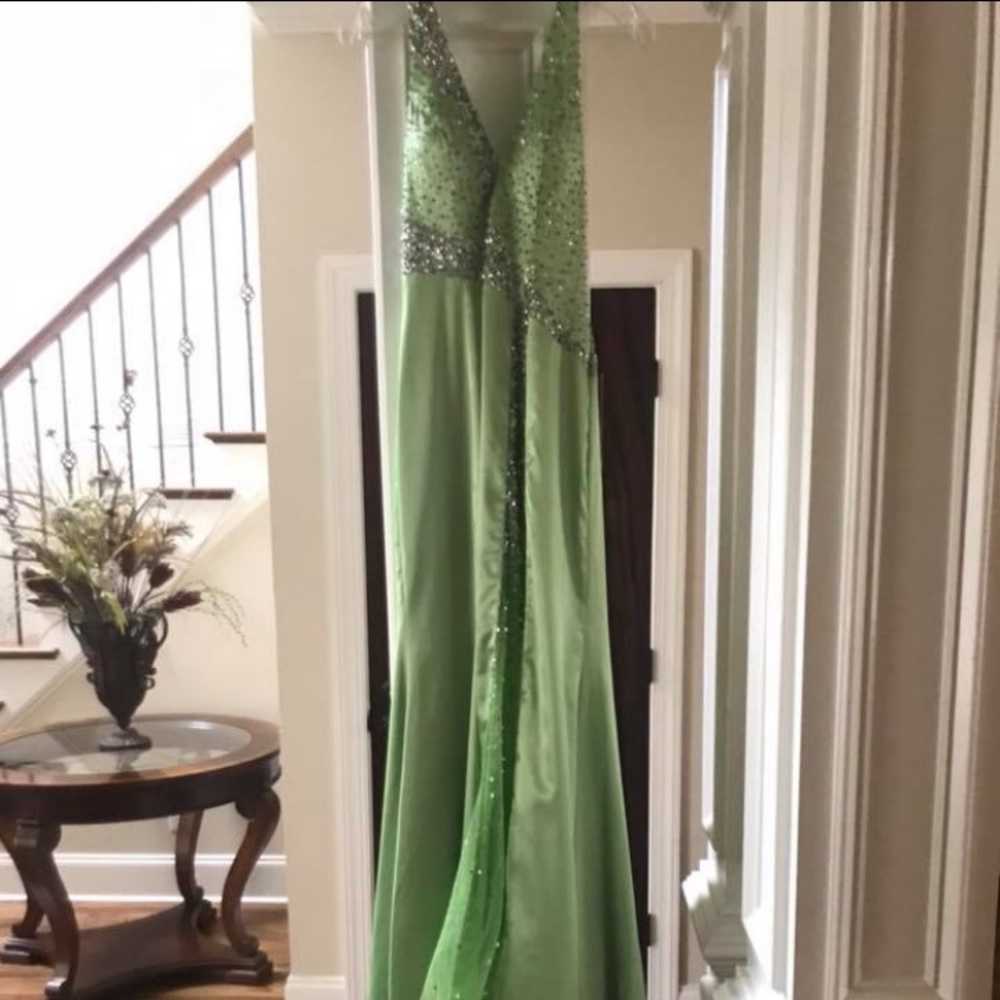 Women’s green and silver formal dress